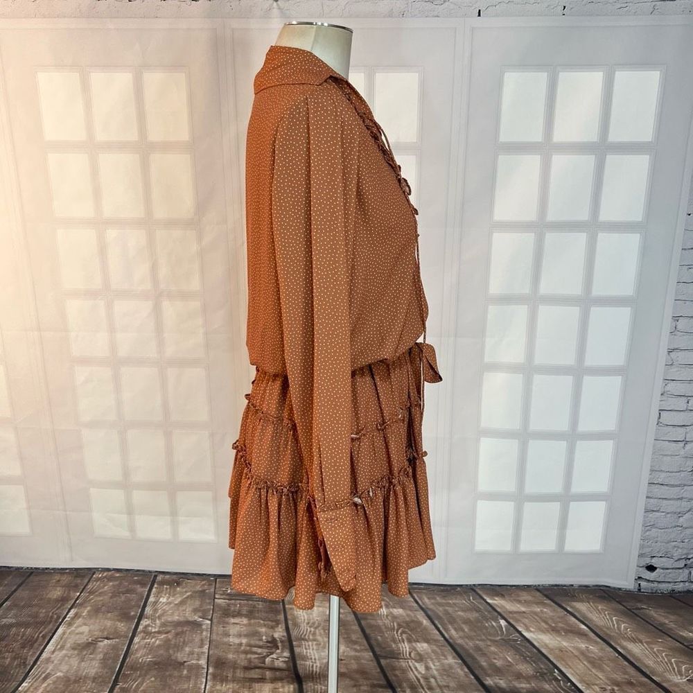 Alexis rozalyn tan spotted long sleeve lace up mini dress size small - Picture 7 of 12